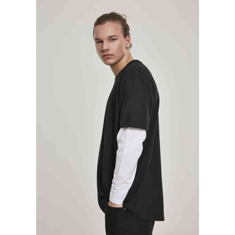 Urban Classics - Oversized Shaped Double Layer Longsleeve shirt - Black/White